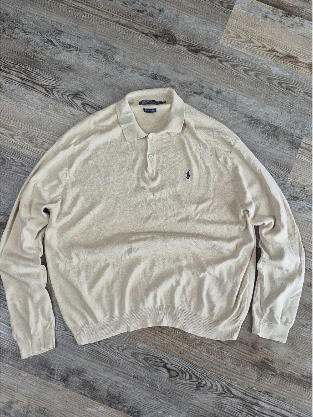 Polo Ralph Lauren Polo Sz XL Beige Long Sleeve Pima Cotton Italian Yarn Sweater